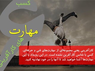 کسب 
کاسآفشیىی یعىی مجم عً ای اص م اُست اَی فىی ي حشف اٍی. 
کسی تا شاوس کاسآفشیه وشذ است. دس ایه سيیذاد تا ایه 
م اُس ت اَ آشىا خ اً یَذ شذ تا آو اُ سا دس خ دً و اُدوی کىیذ. 
 