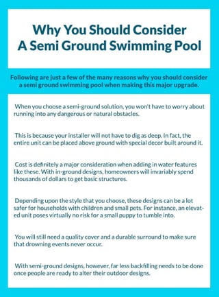 Why You Should Consider A Semi Ground Swimming Pool
