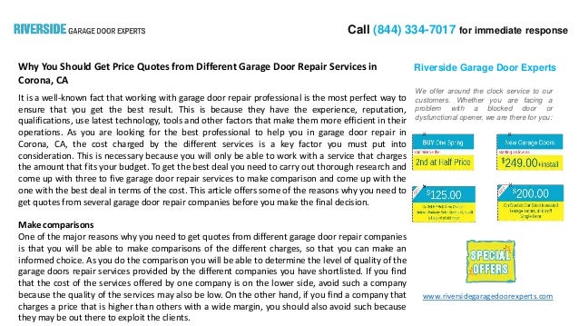 Why You Should Get Price Quotes From Different Garage Door Repair Ser