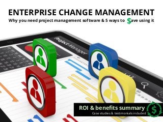 Why you need project management software & 5 ways to ave using it
ROI & benefits summary
ENTERPRISE CHANGE MANAGEMENT
Case studies & testimonials included
$
 