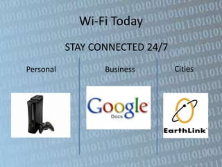Wi-Fi Today
           STAY CONNECTED 24/7
Personal          Business       Cities
 