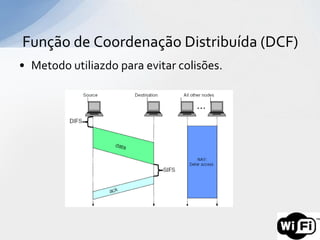 Função de Coordenação Distribuída (DCF)
• Metodo utiliazdo para evitar colisões.
 