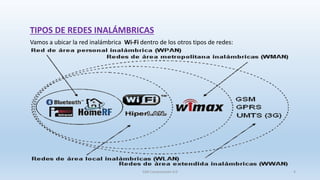 TIPOS DE REDES INALÁMBRICAS
Vamos a ubicar la red inalámbrica Wi-Fi dentro de los otros tipos de redes:
SJM Computación 4.0 4
 