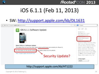 iOS 6.1.1 (Feb 11, 2013)
• SW: http://support.apple.com/kb/DL1631




                                        Security Upd...
