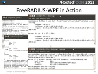 FreeRADIUS-WPE in Action




Copyright © 2013 Taddong S.L.            45
 