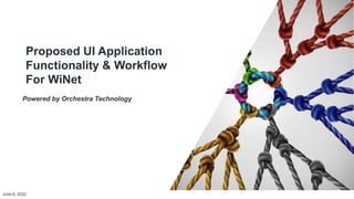 Proposed UI Application
Functionality & Workflow
For WiNet
Powered by Orchestra Technology
June 6, 2022
 