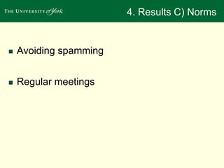 4. Results C) Norms 
 Avoiding spamming 
 Regular meetings 
 