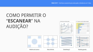 WIAD 2017 - Interface acessível para educação à distância em 5 dias
COMO PERMITIR O
“ESCANEAR” NA
AUDIÇÃO?
 