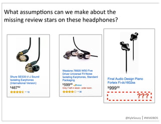 ???
@KyleSoucy	|	#WIADBOS
What	assump9ons	can	we	make	about	the	
missing	review	stars	on	these	headphones?
 
