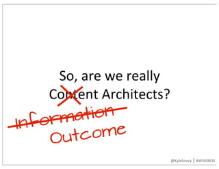 So,	are	we	really	
Content	Architects?
Information
Outcome
@KyleSoucy	|	#WIADBOS
 