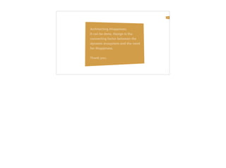 33
Architecting #happiness.
It can be done. Design is the
connecting factor between the
dynamic ecosystem and the need
for #happiness.
Thank you.
 