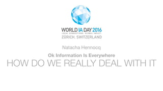 01
WORLD IA DAY 2016 PRESENTATION TITLE HERE
HEADER OPTION
SUB HEAD OR SHORT DESCRIPTION
Some kind of explanatory text, reference or footnote can go here and wrap to two lines, if needed.
Some kind of illustration or image?
Ok Information Is Everywhere
HOW DO WE REALLY DEAL WITH IT
Natacha Hennocq
 