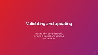 70
Validatingandupdating
How to write good test plans,
running a Treejack and updating
our structure
 