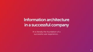 75
Informationarchitecture
inasuccessfulcompany
IA is literally the foundation of a
successful user experience…
 