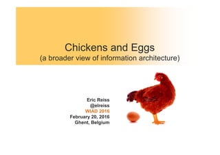 Chickens and Eggs
(a broader view of information architecture)
Eric Reiss
@elreiss
WIAD 2016
February 20, 2016
Ghent, Belgium
 