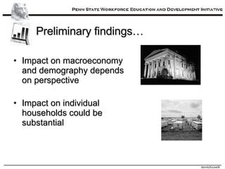Preliminary findings… Impact on macroeconomy and demography depends on perspective  Impact on individual households could be substantial 