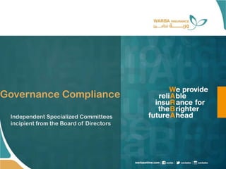Governance Compliance
Independent Specialized Committees
incipient from the Board of Directors
 