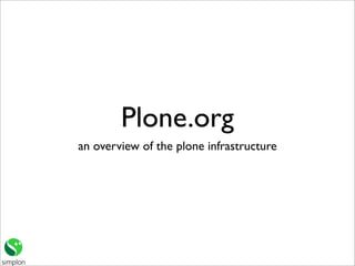 Plone.org
an overview of the plone infrastructure