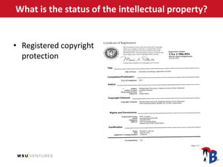What is the status of the intellectual property?
• Registered copyright
protection
 