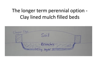 The longer term perennial option -
Clay lined mulch filled beds
 