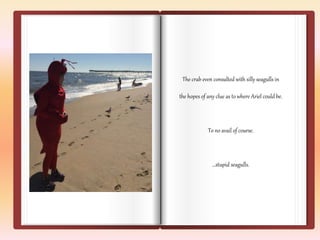 The crab even consulted with silly seagulls in 
the hopes of any clue as to where Ariel could be. 
To no avail of course. 
…stupid seagulls. 
 