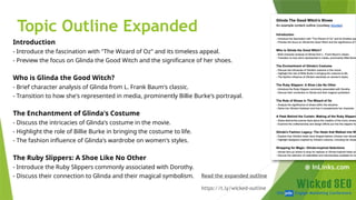 SEM pdx Engage Marketing Conference
Topic Outline Expanded
Introduction
- Introduce the fascination with "The Wizard of Oz" and its timeless appeal.
- Preview the focus on Glinda the Good Witch and the significance of her shoes.
Who is Glinda the Good Witch?
- Brief character analysis of Glinda from L. Frank Baum's classic.
- Transition to how she's represented in media, prominently Billie Burke's portrayal.
The Enchantment of Glinda's Costume
- Discuss the intricacies of Glinda's costume in the movie.
- Highlight the role of Billie Burke in bringing the costume to life.
- The fashion influence of Glinda's wardrobe on women's styles.
The Ruby Slippers: A Shoe Like No Other
- Introduce the Ruby Slippers commonly associated with Dorothy.
- Discuss their connection to Glinda and their magical symbolism. Read the expanded outline
https://t.ly/wicked-outline
@ InLinks.com
 