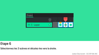 Etape 6
Sélectionnez les 3 scènes et décalez-les vers la droite.
Julien Devriendt - CC BY-SA-NC
 