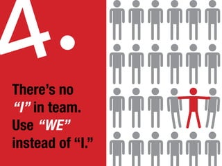 There’s no
“I” in team.
Use “we”
instead of “I.”
4.
 