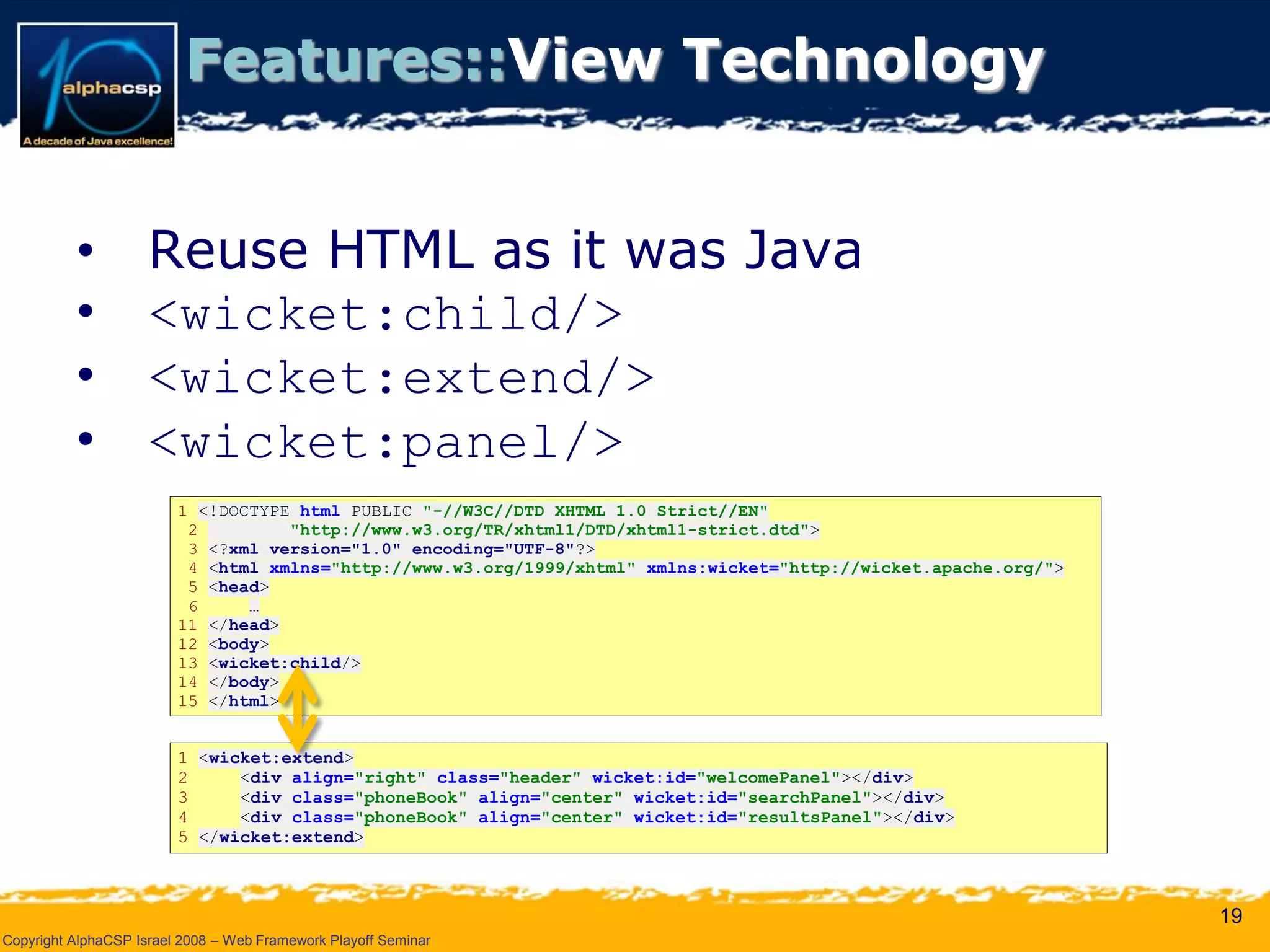 Wicket Presentation @ AlphaCSP Java Web Frameworks Playoff 2008