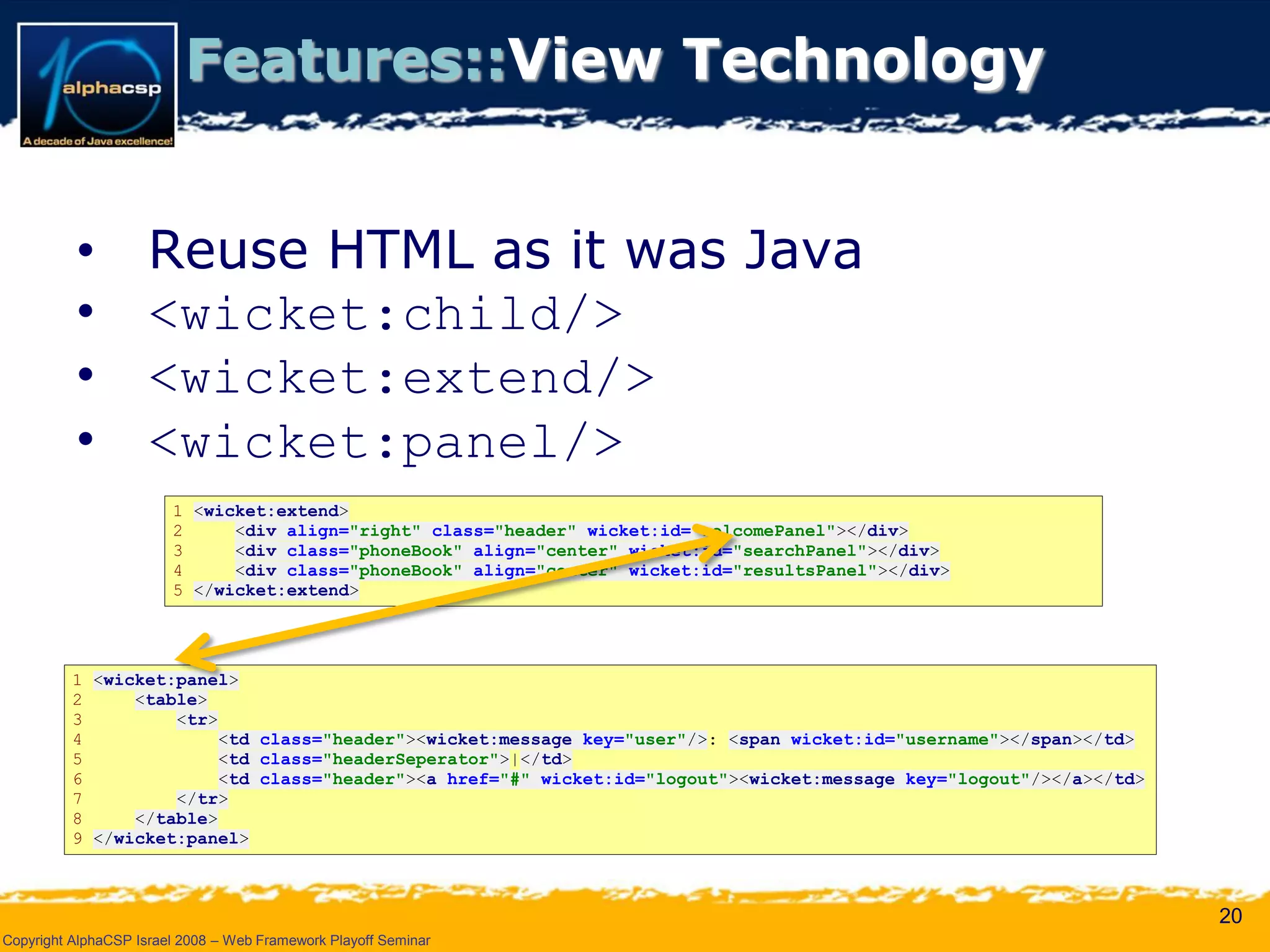 Wicket Presentation @ AlphaCSP Java Web Frameworks Playoff 2008