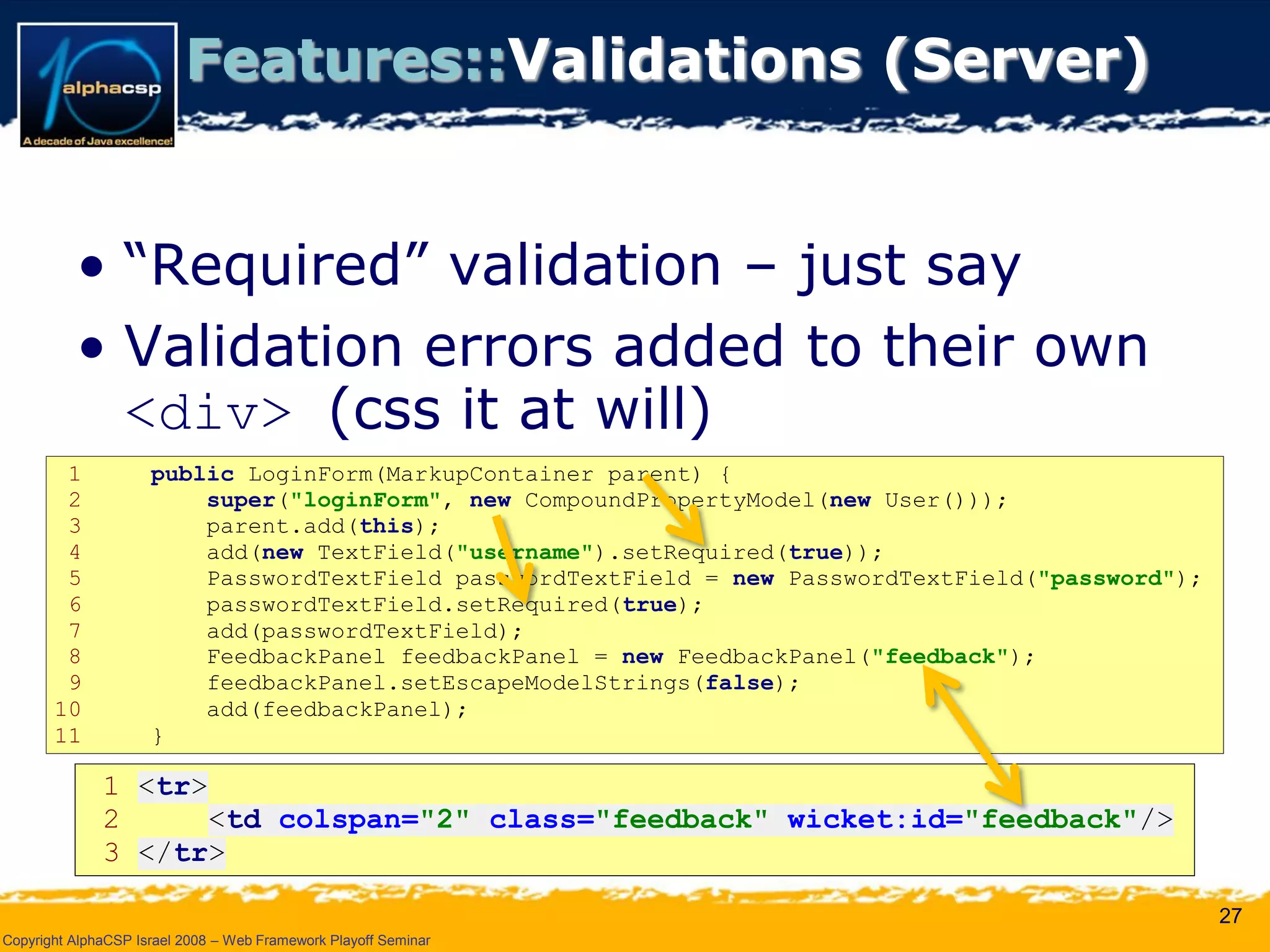 Wicket Presentation @ AlphaCSP Java Web Frameworks Playoff 2008