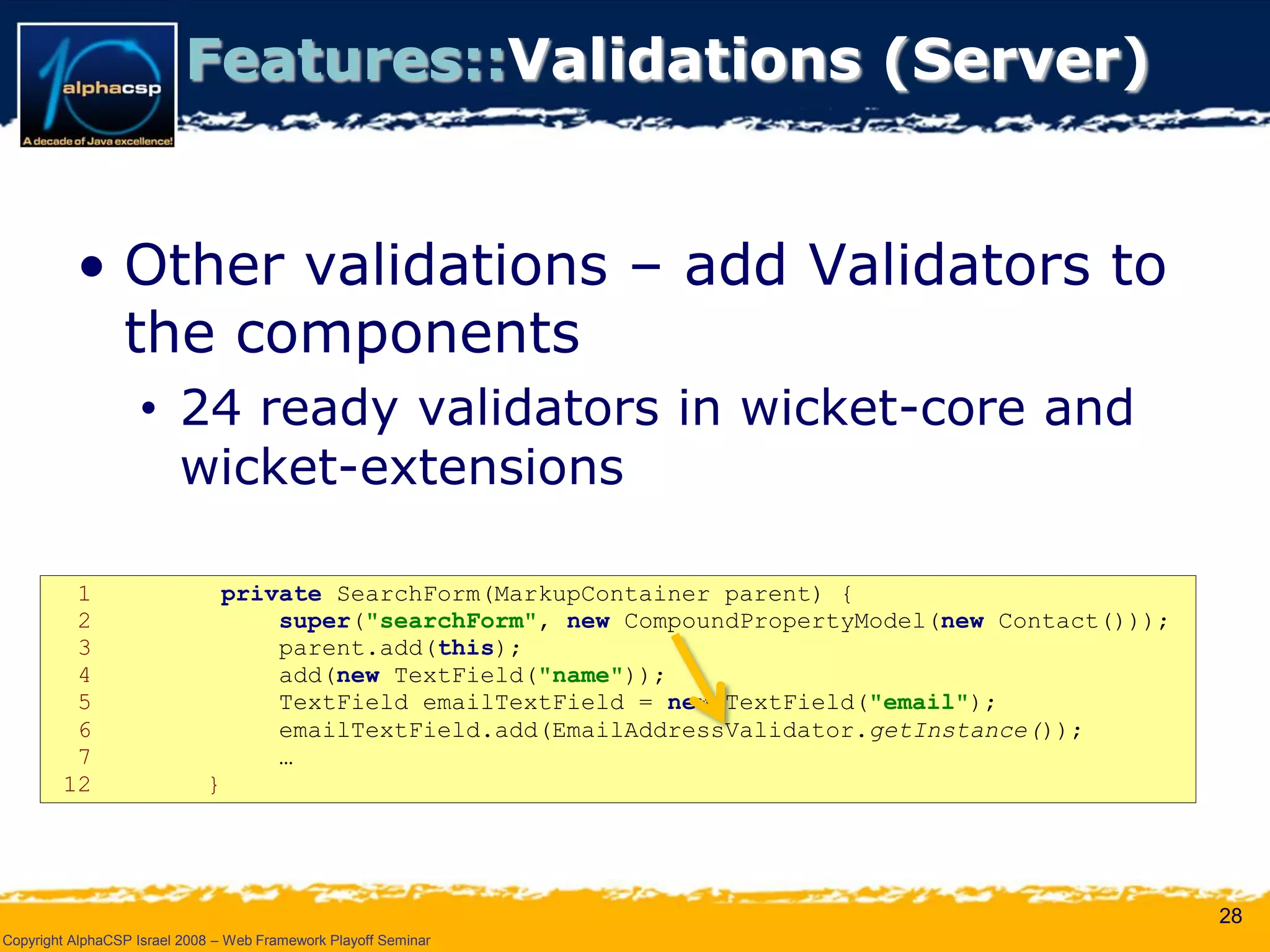 Wicket Presentation @ AlphaCSP Java Web Frameworks Playoff 2008