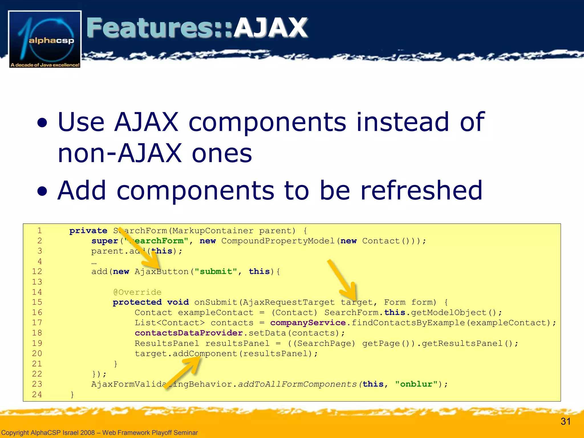 Wicket Presentation @ AlphaCSP Java Web Frameworks Playoff 2008