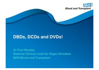 WICS 2014
DBDs, DCDs and DVDs!
Dr Paul Murphy
National Clinical Lead for Organ Donation
NHS Blood and Transplant
1	
  
 