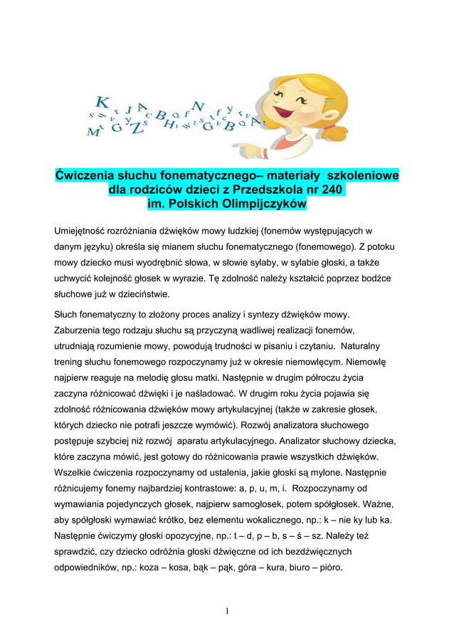 ćwiczenia słuchu fonematycznego | PDF