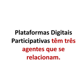 Plataformas Digitais
Participativas têm três
agentes que se
relacionam.
 