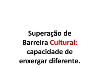 Superação de
Barreira Cultural:
capacidade de
enxergar diferente.
 