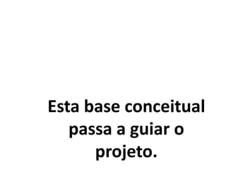 Esta base conceitual
passa a guiar o
projeto.
 