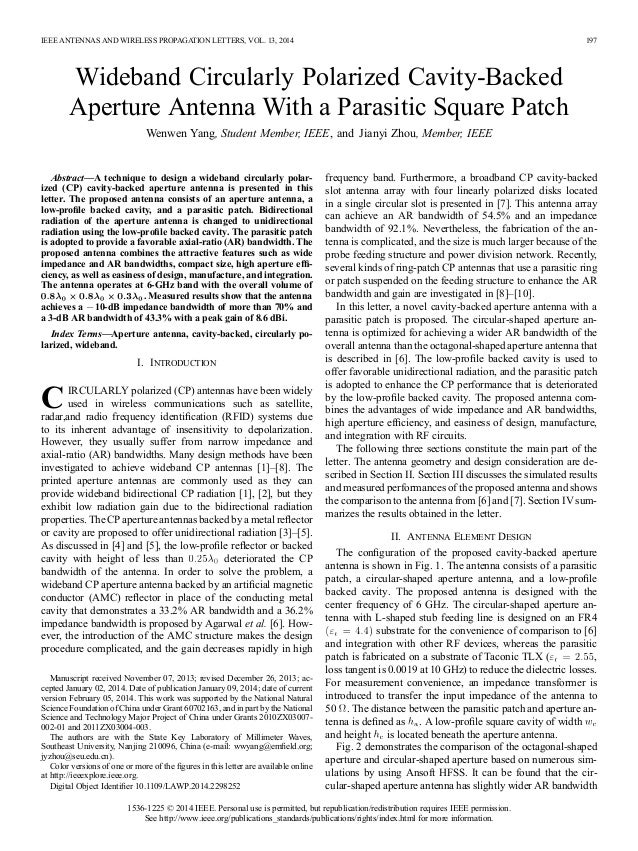 Wideband Circularly Polarized Cavity Backed Aperture Antenna With A P Ieee Antennas And Wireless Propagation Letters Template