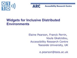Widgets for Inclusive Distributed Environments Elaine Pearson, Franck Perrin,  Voula Gkatzidou, Accessibility Research Cen...
