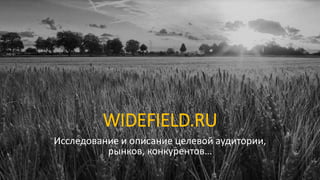 WIDEFIELD.RU
Исследование и описание целевой аудитории,
рынков, конкурентов…
 