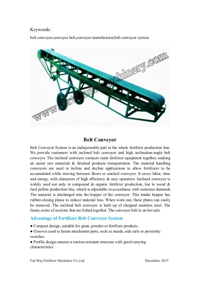 Widely Used Fertilizer Belt Conveyor