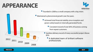 .




                                                                       .




2012                               A dedicated team of brilliant software
       2011                        professionals.
              2010
                     2009
                            2008
 