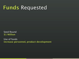 Funds Requested



Seed Round
$1 Million

Use of funds
increase personnel, product development
 
