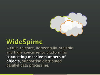 WideSpime
A fault-tolerant, horizontally-scalable
and high-concurrency platform for
connecting massive numbers of
objects, supporting distributed
parallel data processing.
 
