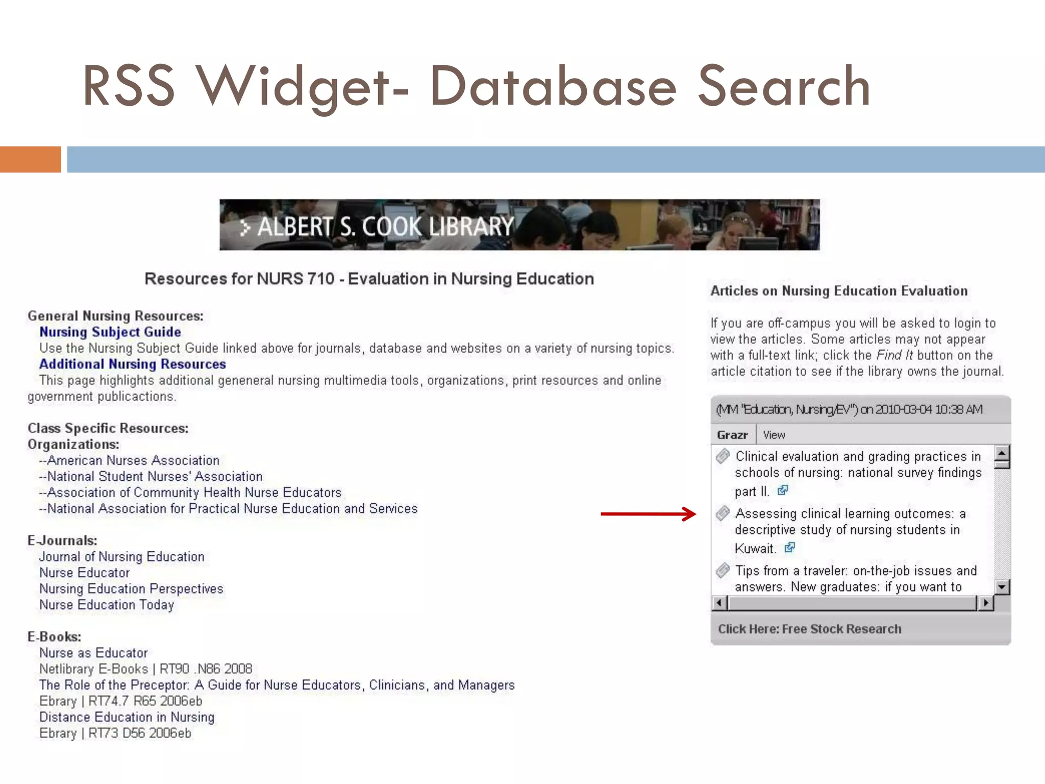 RSS Widget- Database Search
 