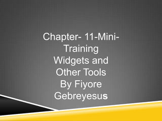 Chapter- 11-Mini-
   Training
  Widgets and
  Other Tools
   By Fiyore
  Gebreyesus
 