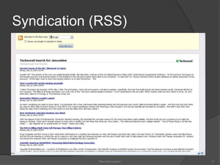 Widgets, Folksonomies, Mashups and Syndication