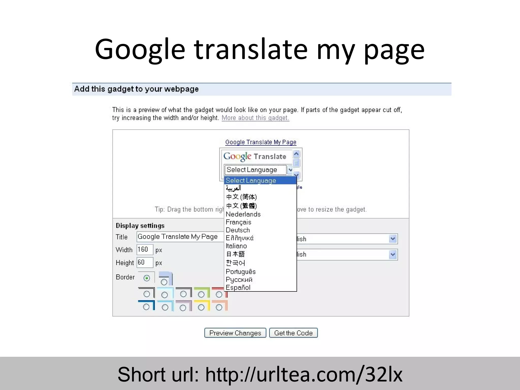 Google translate my page Short url: http:// urltea.com/32lx 
