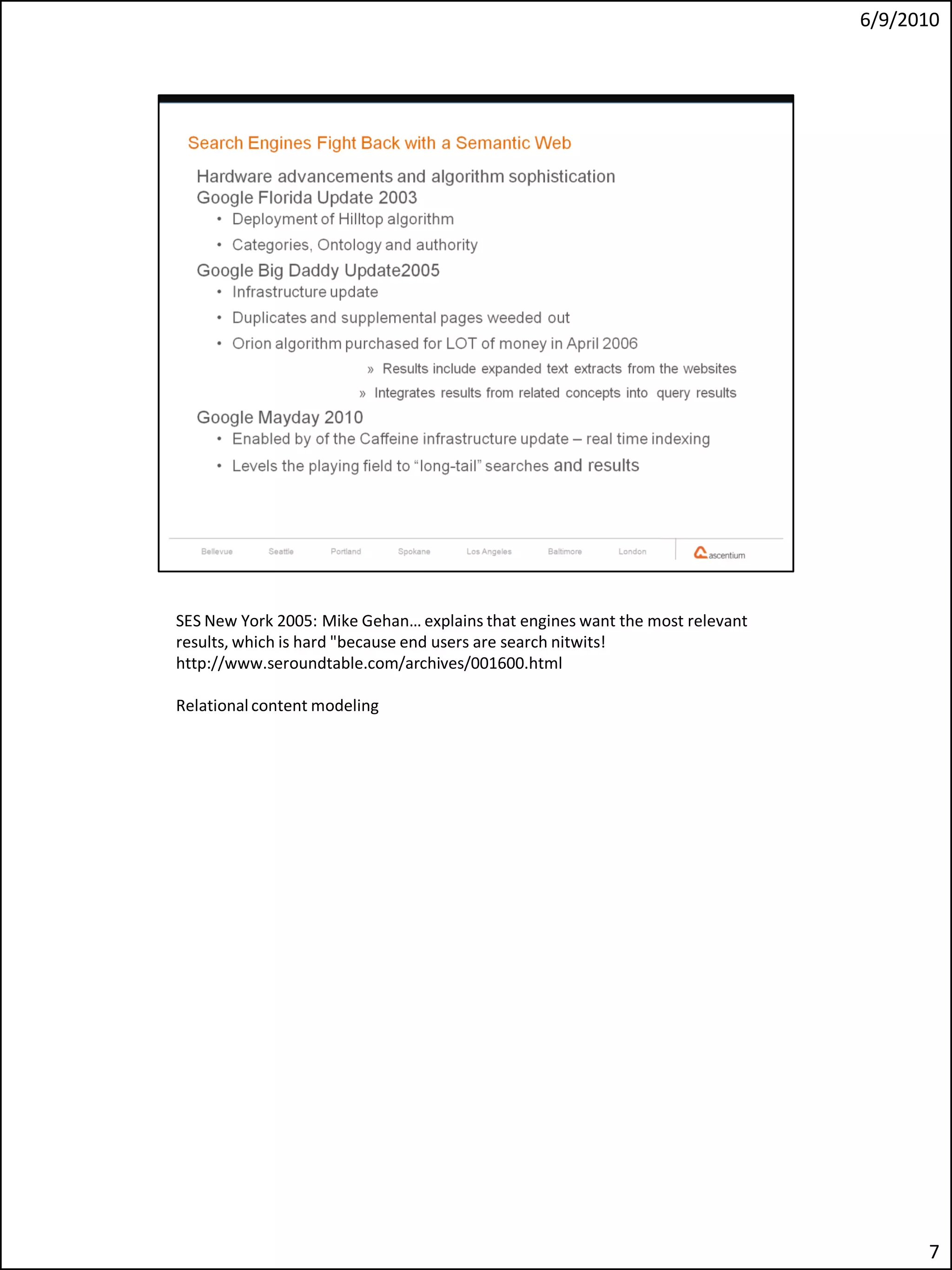 6/9/2010




SES New York 2005: Mike Gehan… explains that engines want the most relevant
results, which is hard "because end users are search nitwits!
http://www.seroundtable.com/archives/001600.html

Relational content modeling




                                                                                    7
 